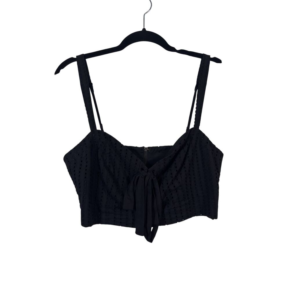 BCBGMaxazria Lace-Up Bustier Crop Top Womens 10 Black Eyelet Tie Front